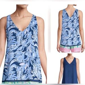 Lilly Pulitzer Florin Sleeveless V-Neck Top S NWT High Tide Navy You’re The Zest